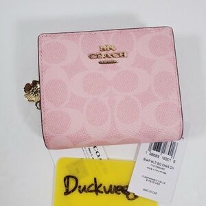 Coach Powder Pink Snap Wallet In Signature Canvas With Charm